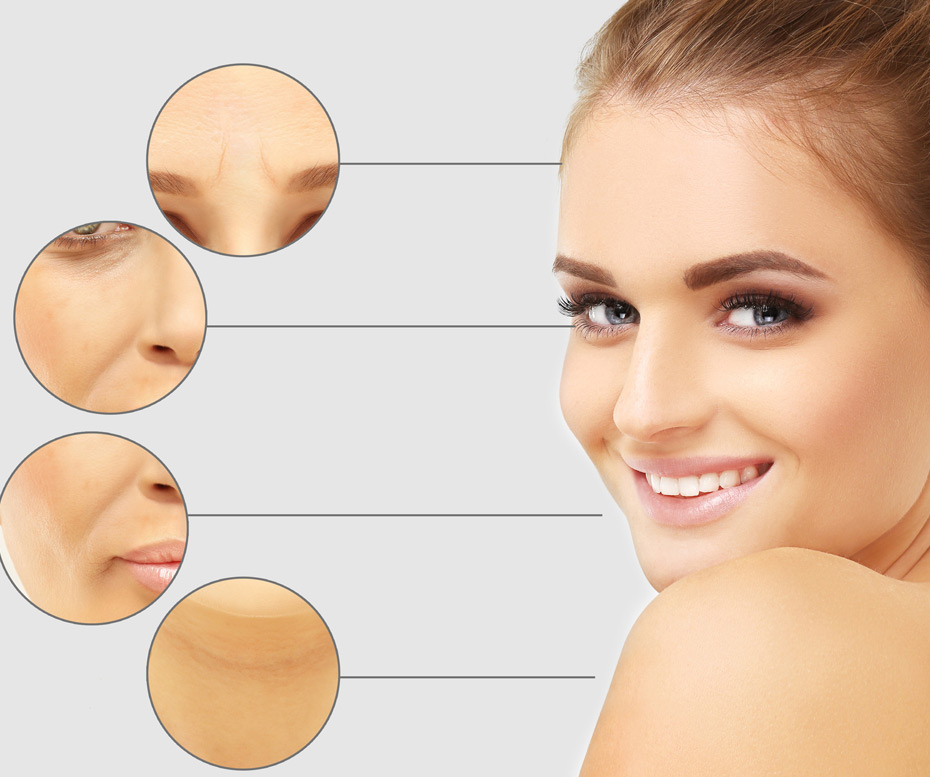 Collage-of-beautiful-mature-woman-with-zoomed-wrinkle-zones