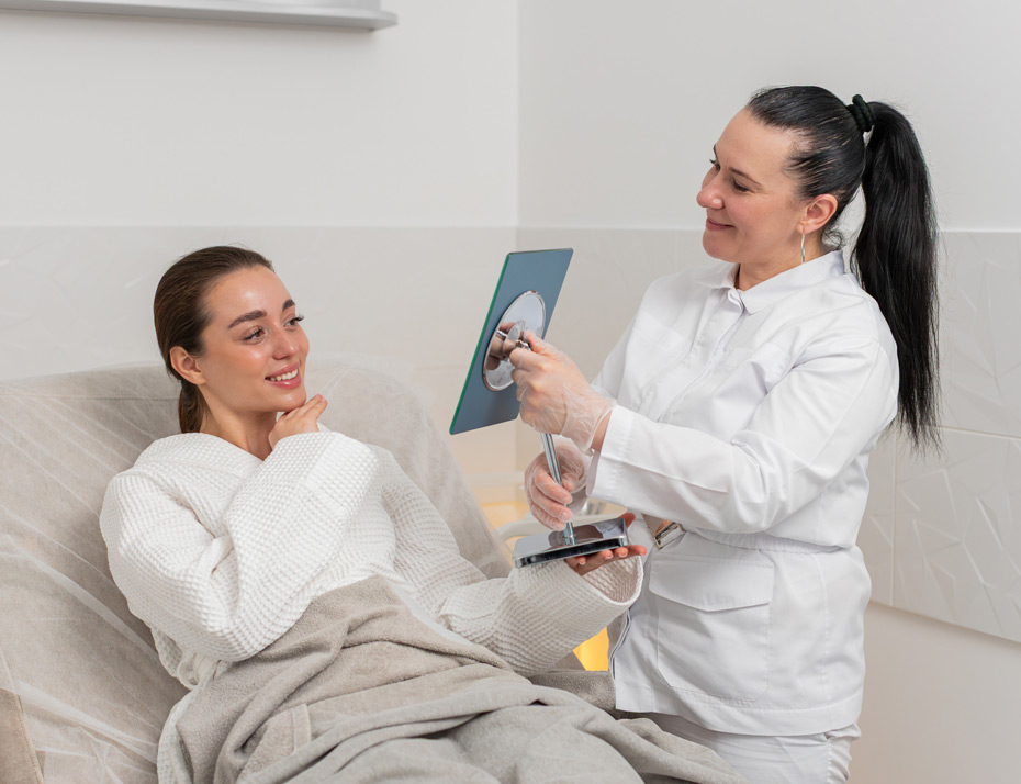 Girl-smiles-in-mirror-after-cosmetic-procedure